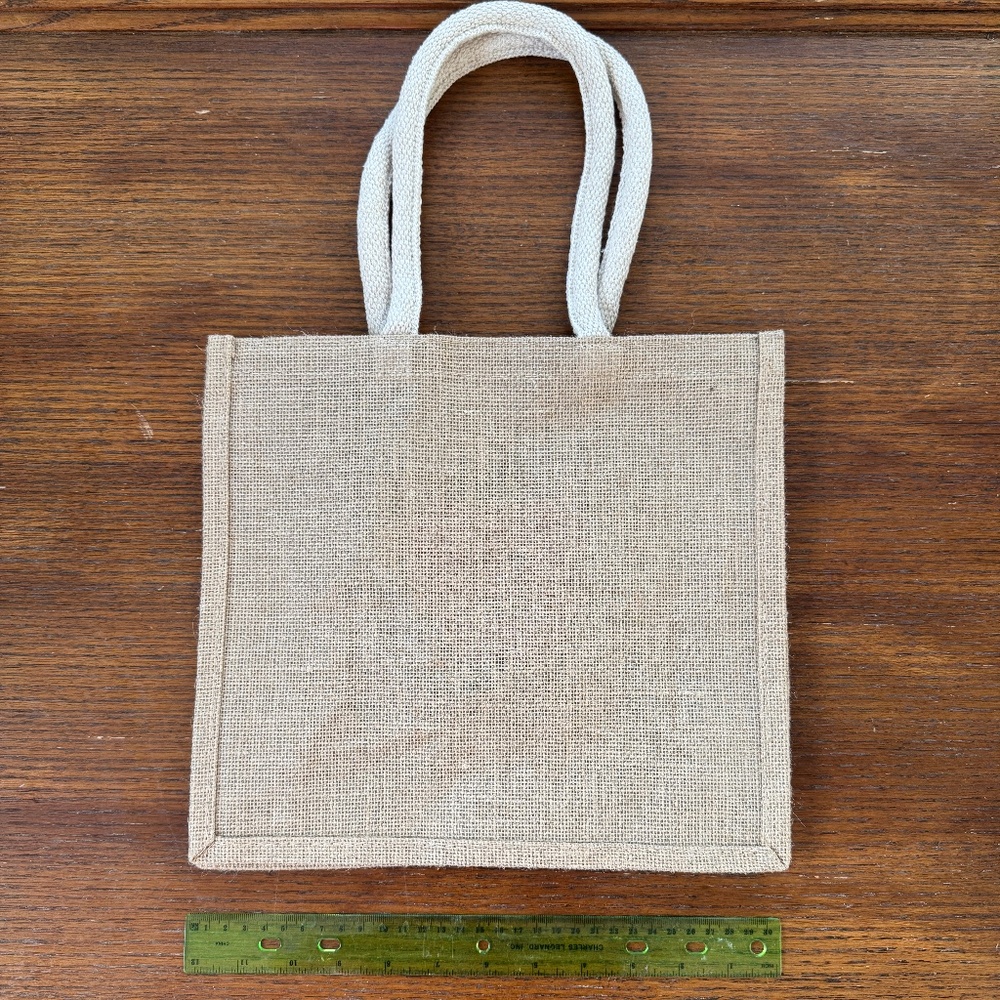 new Muji NYC cotton jute mini tote bag cute Big Apple smiley limited edition - Picture 3 of 5